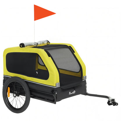 Dog Bike Trailer with Flip-Down Ramp Tailgate, Quick Release Frame, Universal Bicycle Coupler, Reflectors, Yellow
