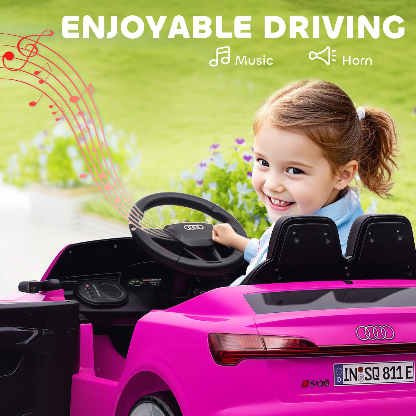 Audi Q8 etron Sportback Licensed Ride on Car with Remote Control, Four-Wheel Suspension, Soft Start for Ages 3-4, Pink