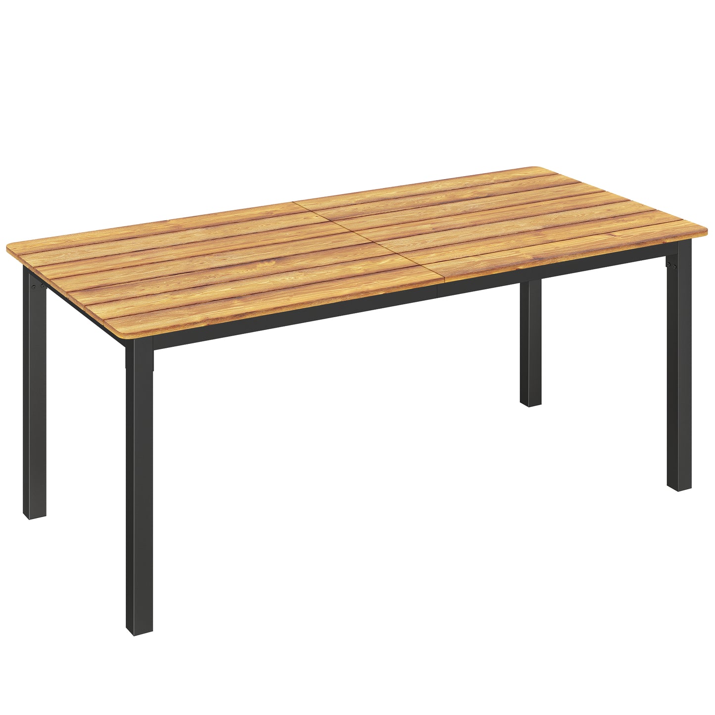 Garden Dining Table for 6-8 Person, 180 x 86 cm Rectangular Outdoor Dining Table with Wood Slatted Top, Teak