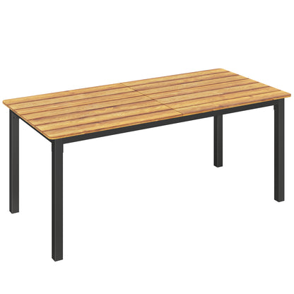 Garden Dining Table for 6-8 Person, 180 x 86 cm Rectangular Outdoor Dining Table with Wood Slatted Top, Teak