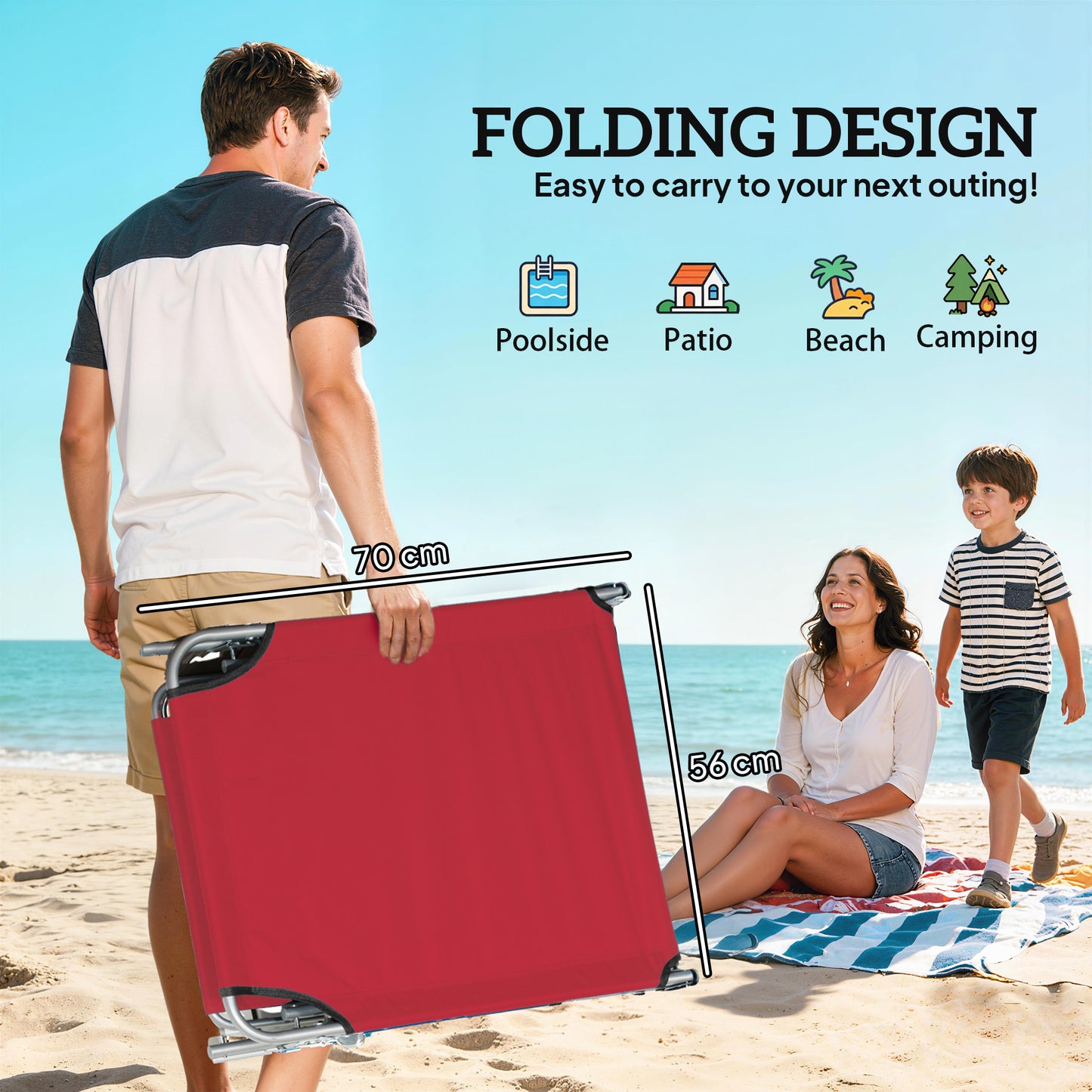 Outdoor Foldable Sun Lounger Set of 2, 4 Level Adjustable Backrest Reclining Sun Lounger Chair with Angle
