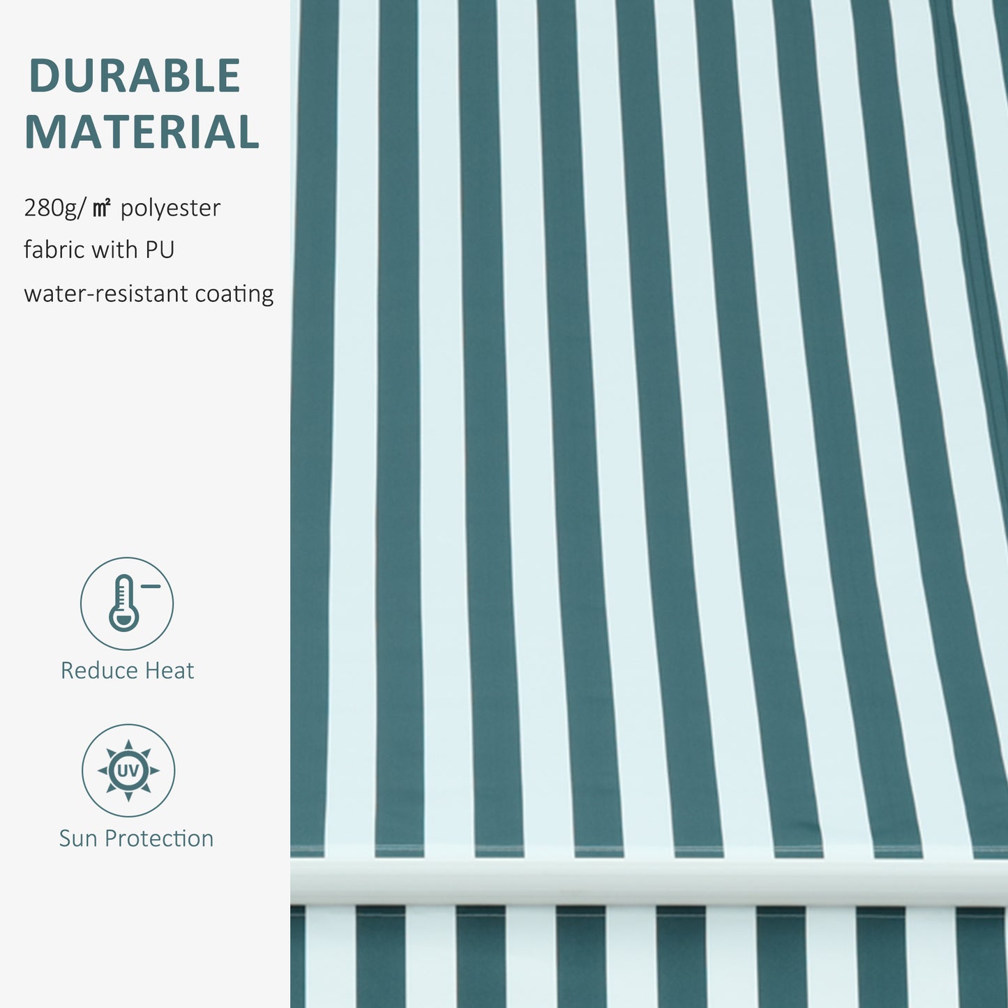 3 x 2.5m Patio Awning, Anti-UV and Waterproof Sun Shade Canopy with Chain Drive and Hand Crank, Green/White Stripes