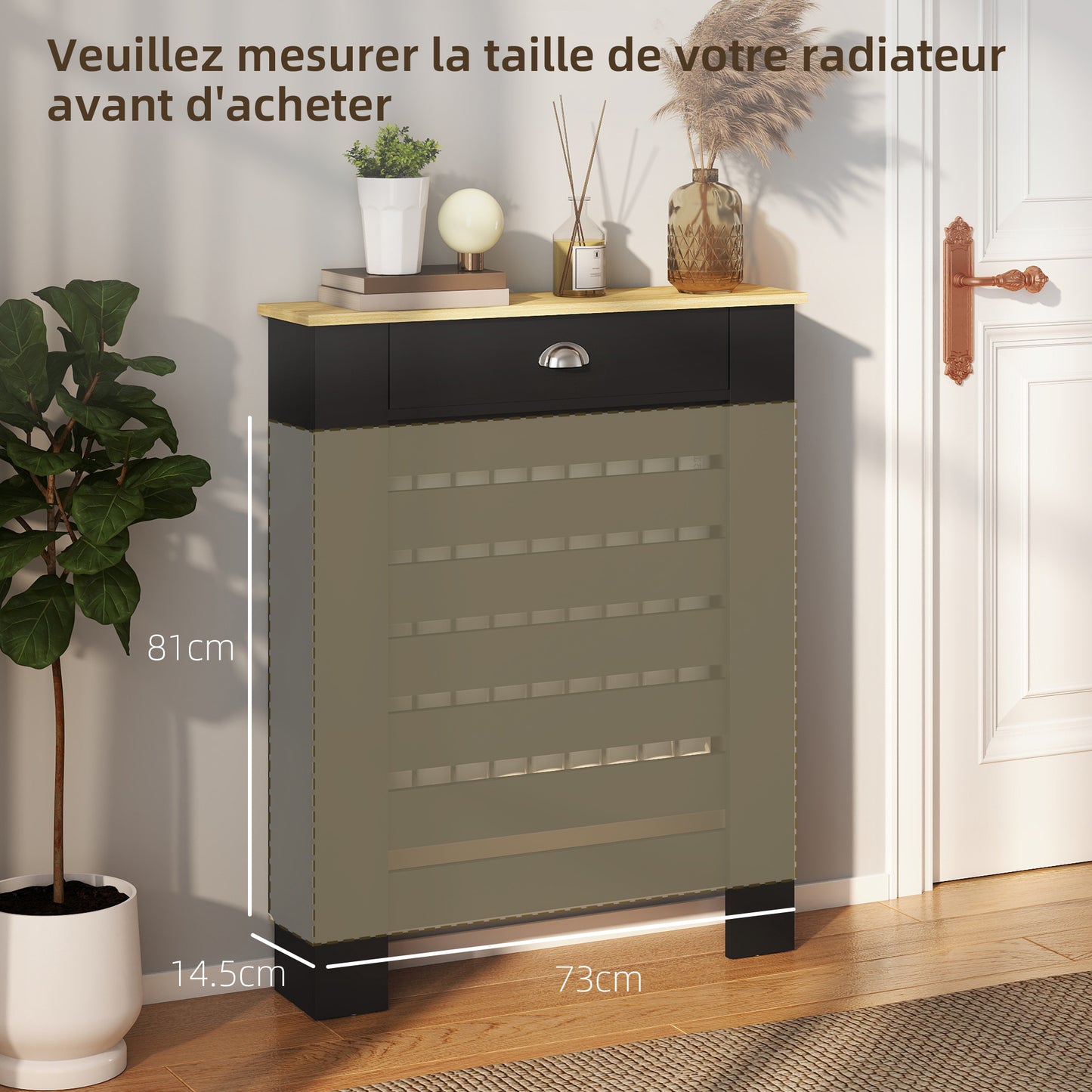 95.5H x 78Wcm Radiator Cover, with Drawer - Black