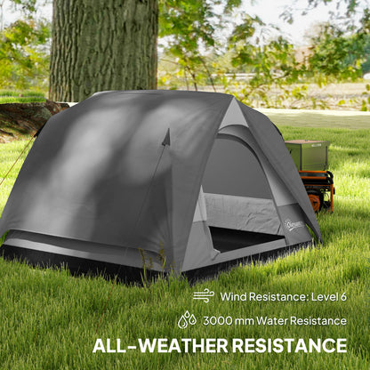 3-4 Person Camping Tent, Easy Set Up 3-4 Man Tent w/ Sewn-in Groundsheet, Waterproof Dome Tent w/ Mesh Windows, Grey