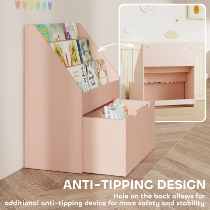 Bookcase for Kids with Shelves, Drawer, Bookcase for Bedroom, Playroom, Pink