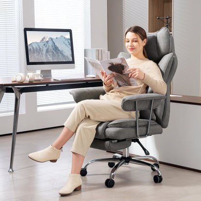 Leathaire Reclining Office Chair with Lumbar Support Pillow - Grey