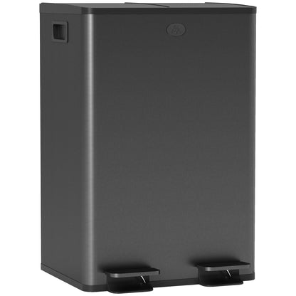 56L Dual Compartment Stainless Steel Bin, with Deodoriser Holders - Black