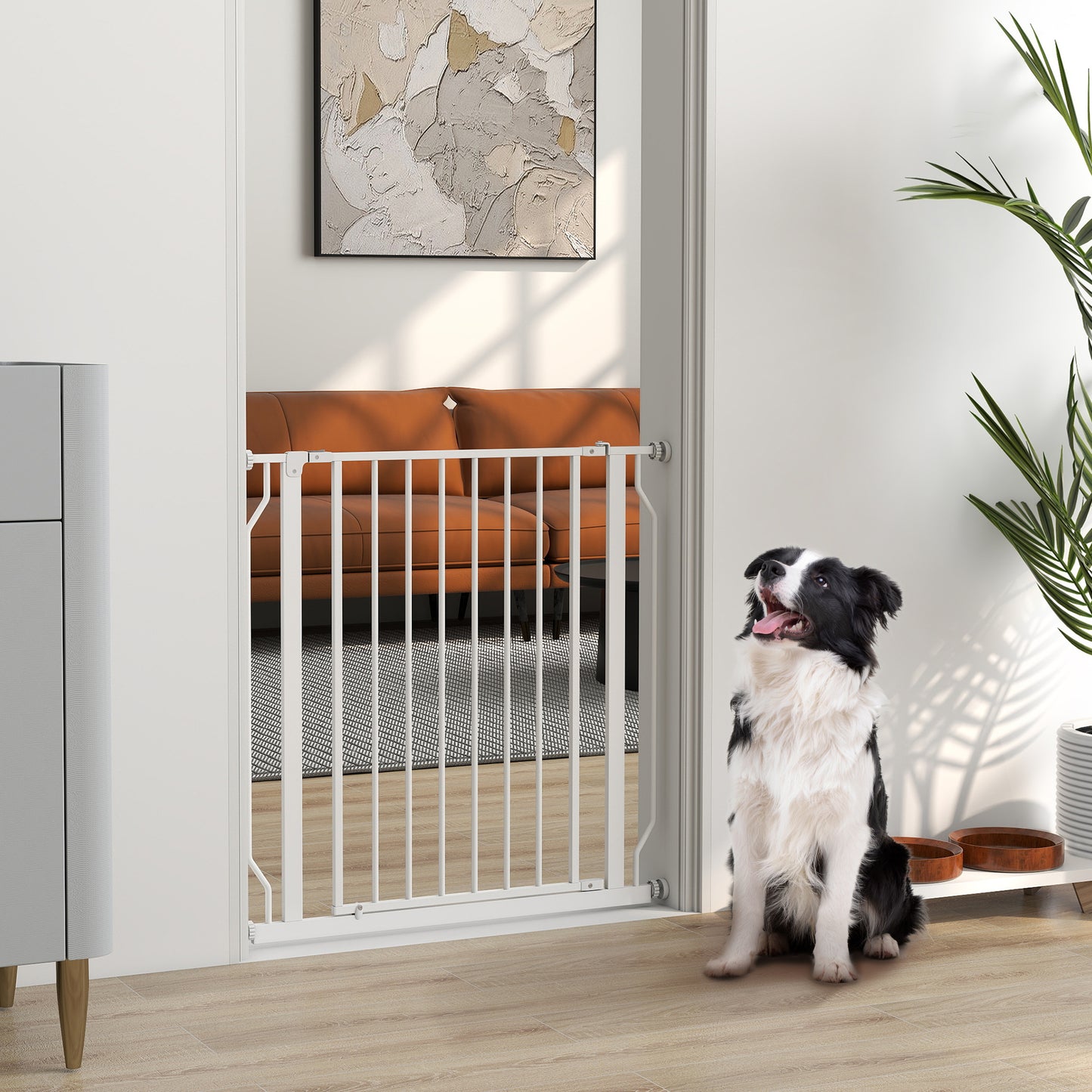 Extra Wide Dog Gate, with Door Pressure, for Doorways, Hallways, Staircases - White