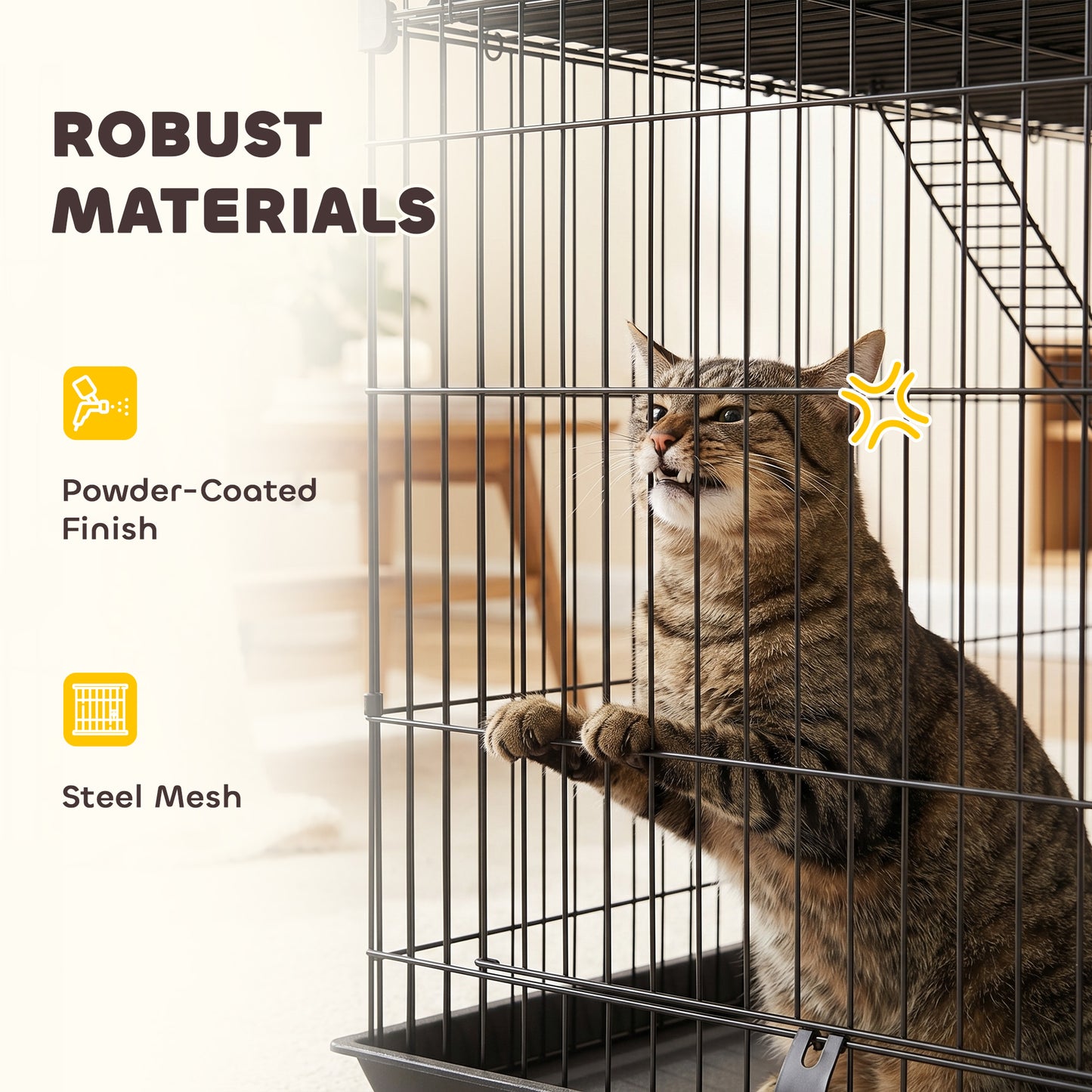3-Tier Large Cat Cage Indoor, Detachable Metal Wire Kennel with Hammock, Platforms, Tray and Cushions for 1-2 Kittens