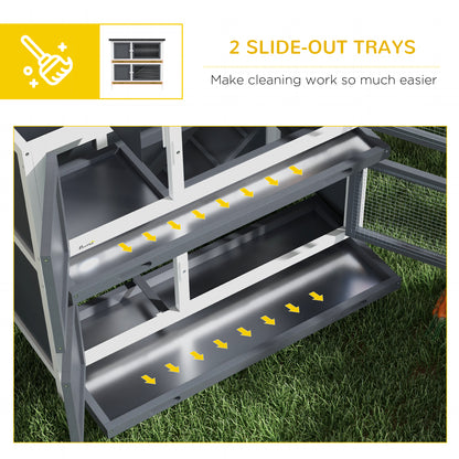 Double Decker Rabbit Hutch 2 Tier Guinea Pig House Pet Cage Outdoor with Sliding-out Tray, 100 x 47 x 91cm, Grey