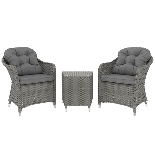 Three-Piece Super Padded Rattan Set - Light Grey
