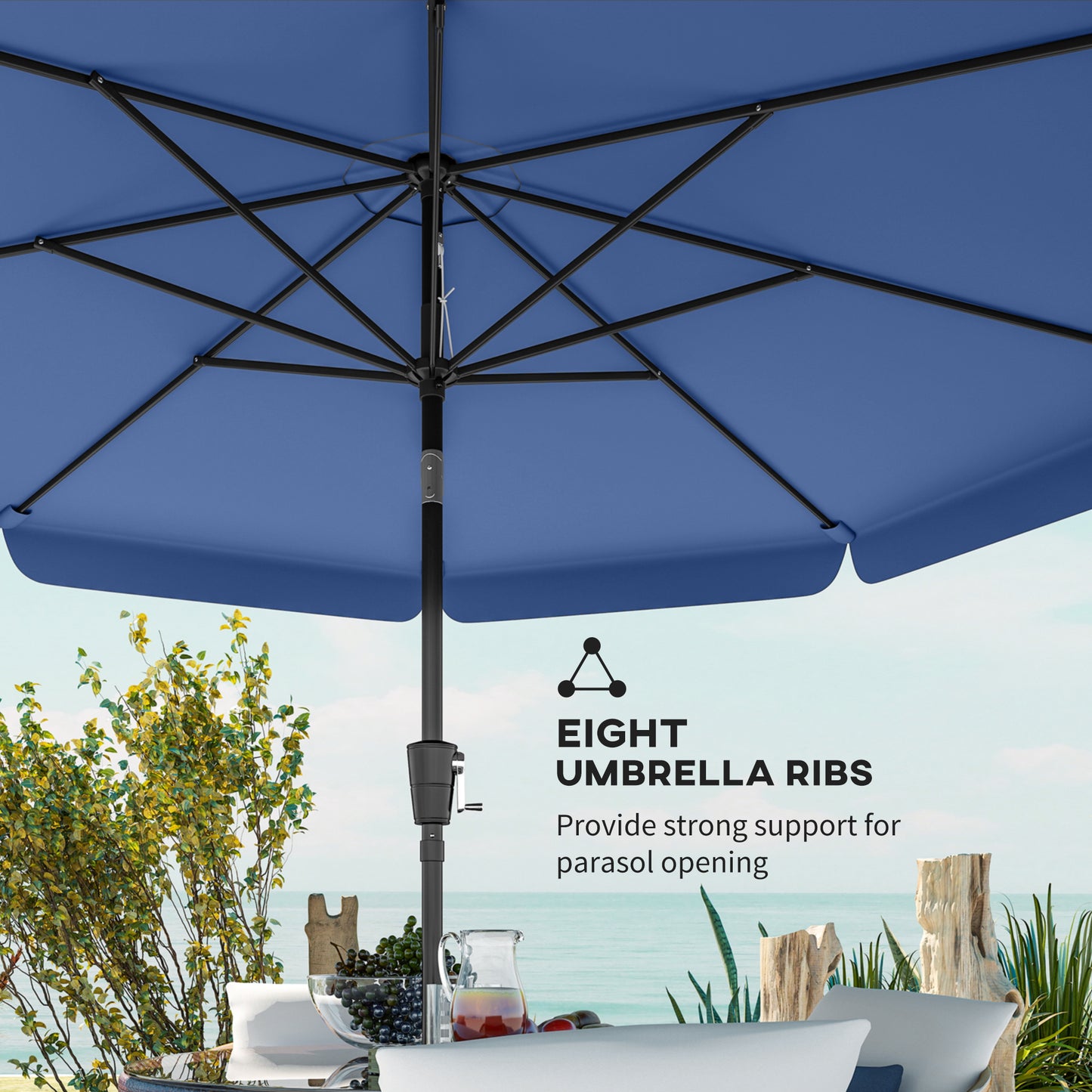 3 m Garden Parasol with Tilt Mechanism & Crank Handle, UPF 30+ Patio Umbrella Outdoor Table Umbrella, Dark Blue