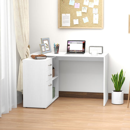 L Shaped Computer Desk, Reversible Home Office Desk with Drawers, File Cabinet and Storage Shelves, Study Table