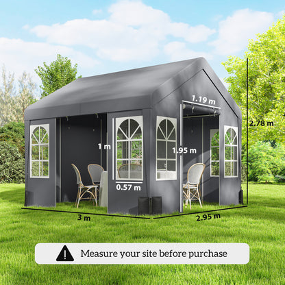 3 x 3 m Party Tent, Outdoor Canopy Tent Shelter with Removable Sidewalls, 4 Zipped Doors, for Parties, Wedding, Grey