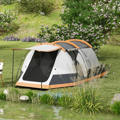 2 Man Camping Tent, with Two Rooms and Porch - Orange
