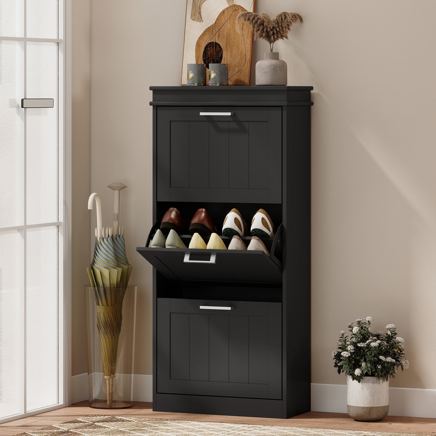 Three-Drawer Minimalistic Shoe Cabinet - Black