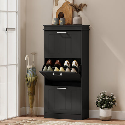 Three-Drawer Minimalistic Shoe Cabinet - Black