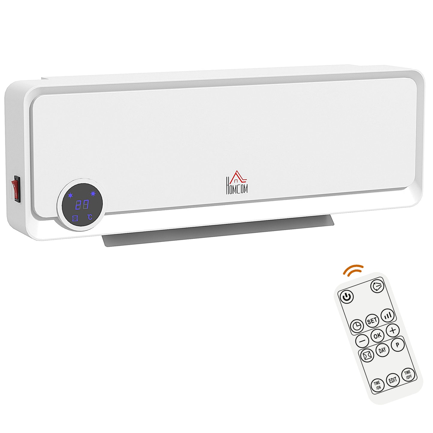 Wall Downflow Heater 2 Heat and Fan 1000W/2000W, Electric Space Heater with Timer Remote Oscillating
