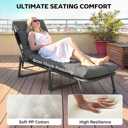 Sun Lounger Cushions Only, Garden Lounge Chair Cushions Set of 2, Sunbed Replacement Pads with 4 Ties, Dark Grey