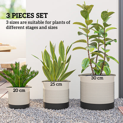 Plant Pots Handwoven Cotton Indoor Planters with Waterproof Liner Set of 3 White