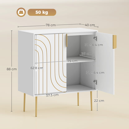 Modern Kitchen Cupboard, Storage Cabinet with 2 Doors, Adjustable Shelf and Metal Legs, White