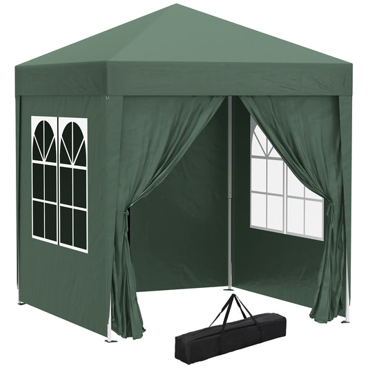 2 x 2 m Garden Pop Up Gazebo, Wedding Party Tent Marquee, Water Resistant Awning Canopy with Sidewalls, Windows, Carry Bag