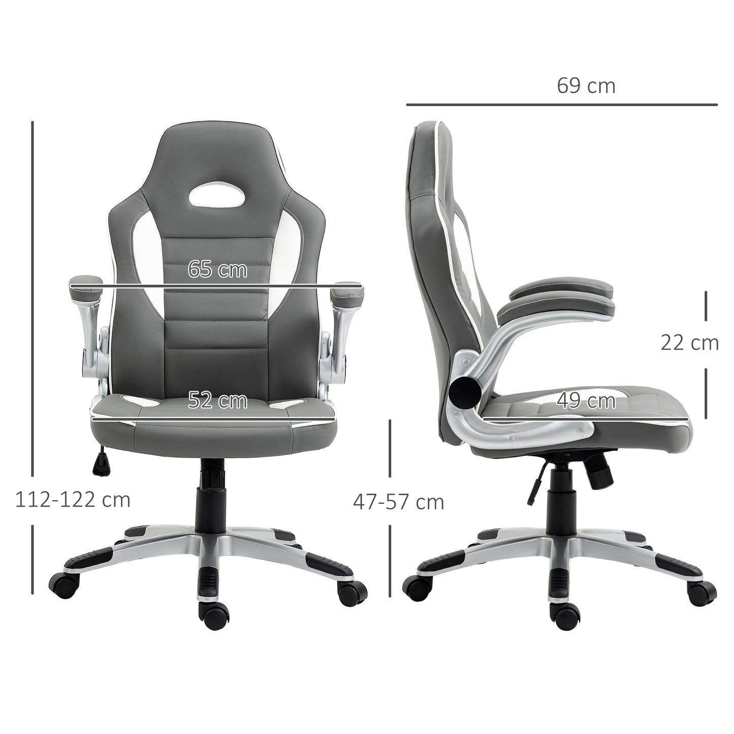 Computer Gaming Chair, Office Desk Swivel Chair, PU Leather Racing Chair with 90° Flip-up Armrest