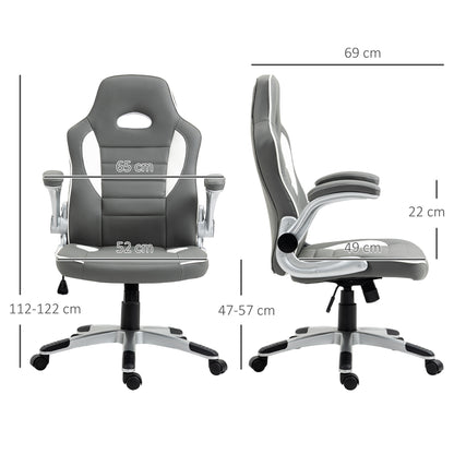 Computer Gaming Chair, Office Desk Swivel Chair, PU Leather Racing Chair with 90° Flip-up Armrest