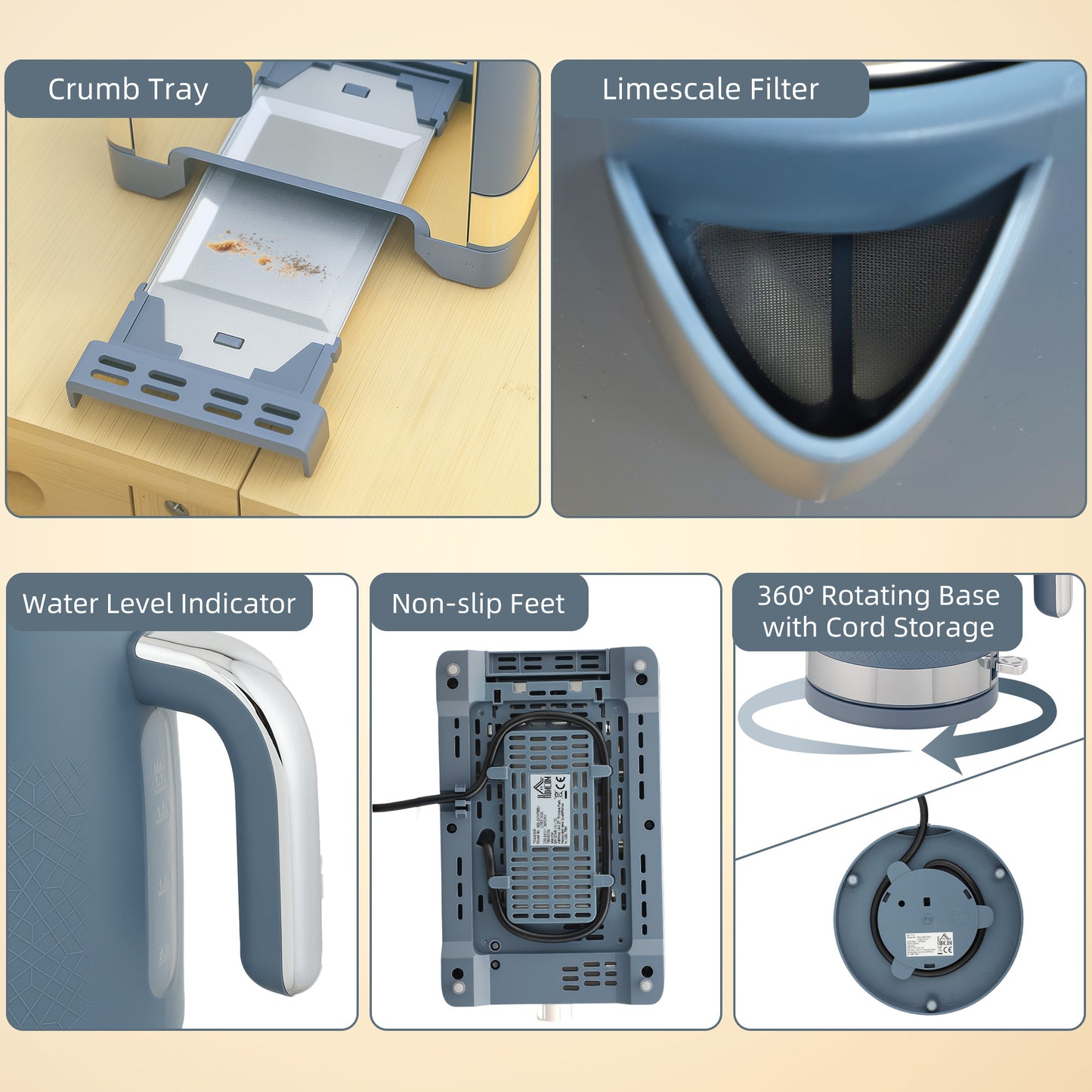 Sleek Textured Kettle and Toaster Set - Blue