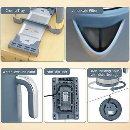 Sleek Textured Kettle and Toaster Set - Blue