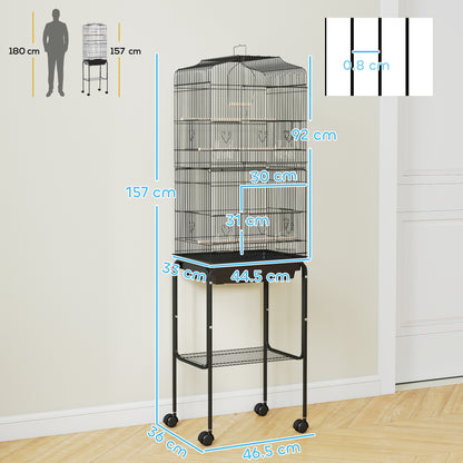 Bird Cage Budgie Cages for Finch Canary Parakeet with Stand Wheels Slide-out Tray Accessories Storage Shelf