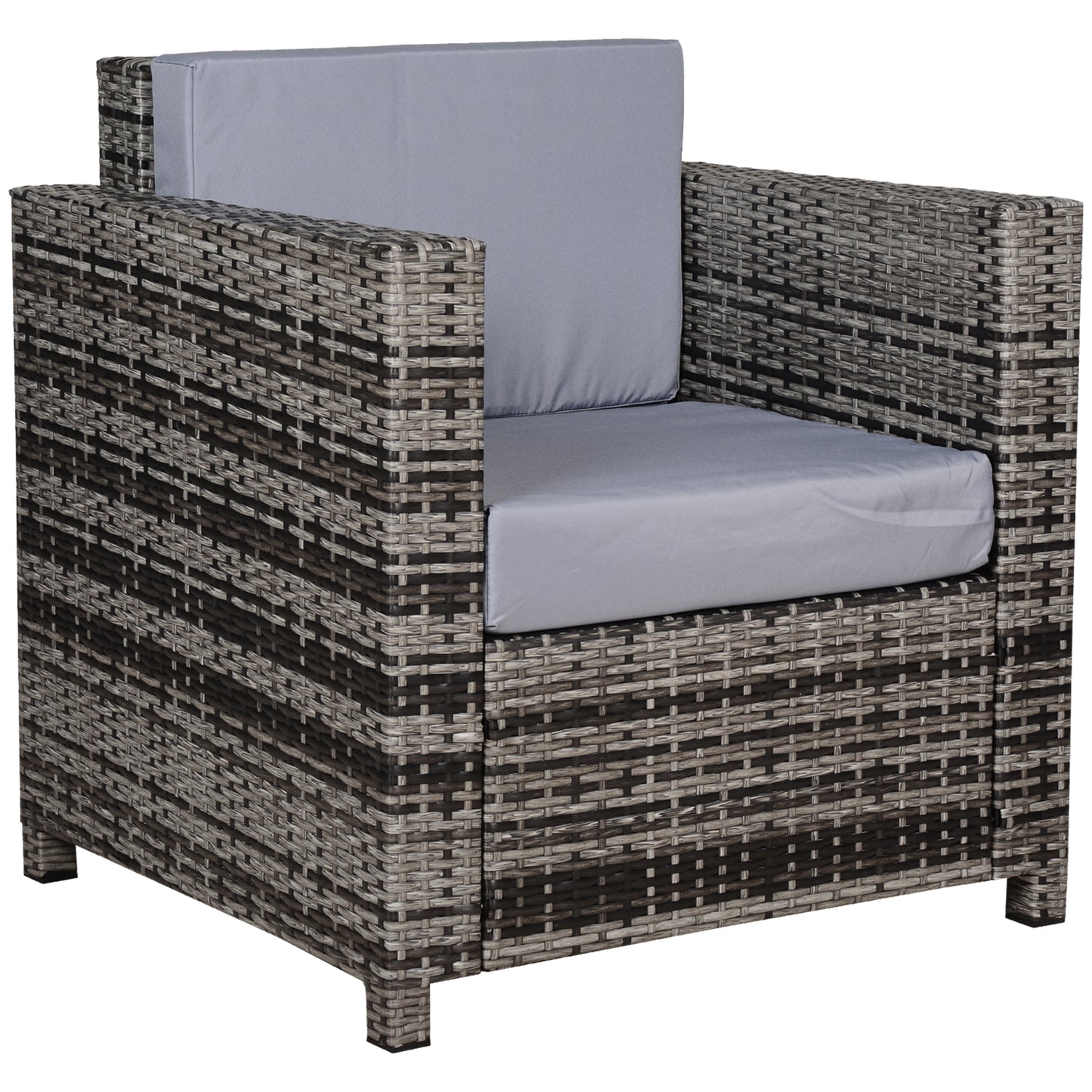 Rattan Garden Armchair 10cm Cushion Outdoor Single Chair with Steel Frame, Grey