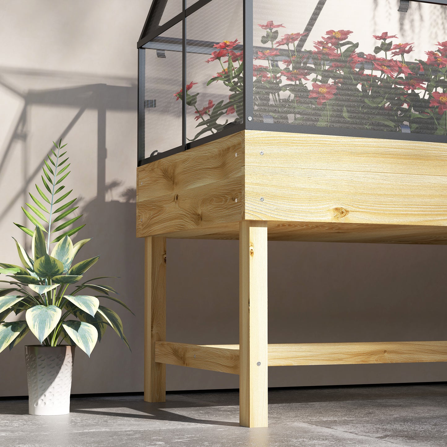 60 x 120cm Raised Garden Bed with Wooden Base - Natural