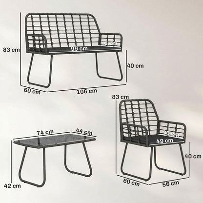 4 Piece Rattan Garden Furniture Set, Outdoor Patio Furniture with Loveseat, Armchairs and Coffee Table