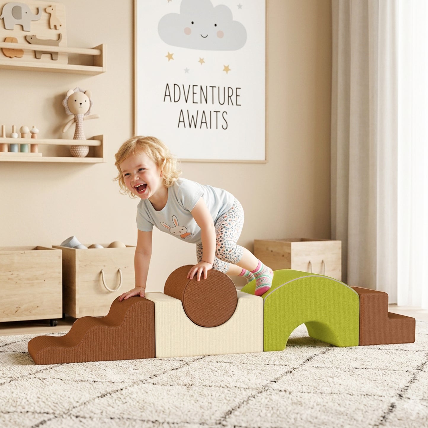 Toddlers Climbing Toys, 5-Piece Foam Climbing Blocks with Non-Slip Bottom, Washable Cover for Crawling or Building