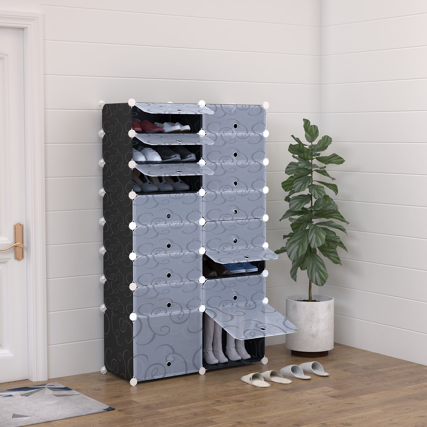 16 Cube Shoe Rack, 2 x 8 Tier Shoe Storage Cabinet, Modular Plastic Shelves for Bedroom, Living Room and Entryway