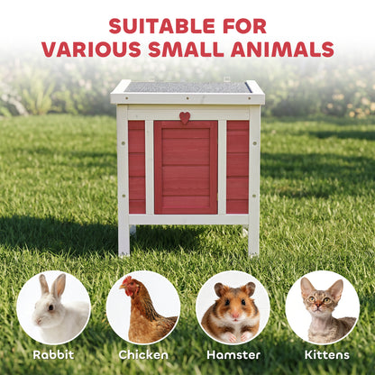 Wooden Rabbit Hutch 51 x 42 x 43 cm, Red