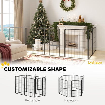 6 Panels Dog Playpen, Portable Detachable Puppy Pen with Door, for Large Dogs, 100cm High, Black