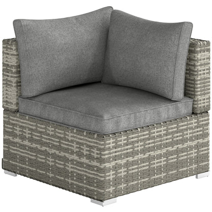 Outdoor PE Rattan Corner Sofa, Garden Wicker Furniture Single Sofa Chair w/ Cushions, Light Grey