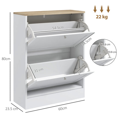 Two Flip Drawer Shoe Cabinet - White