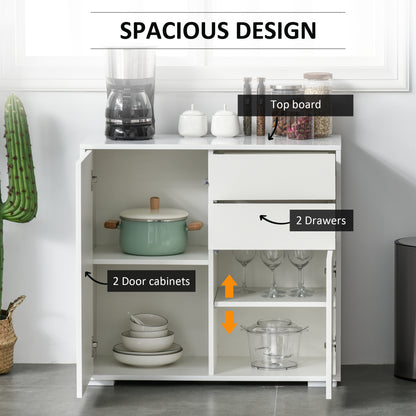 High Gloss Frame Sideboard, Push-Open Design with 2 Drawer for Living Room, Bedroom, 74H x 79W x 36Dcm, White