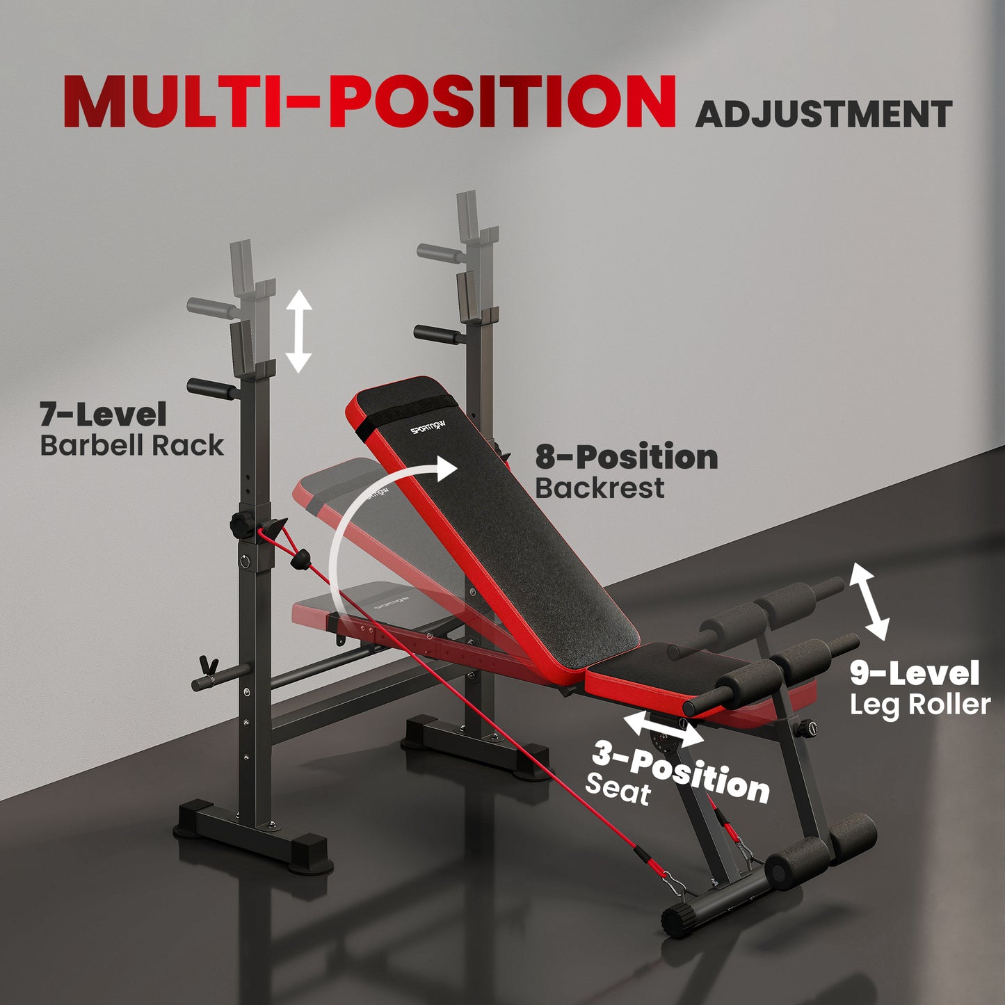 Adjustable Weight Bench with Squat Rack and Dip Stand