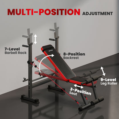 Adjustable Weight Bench with Squat Rack and Dip Stand