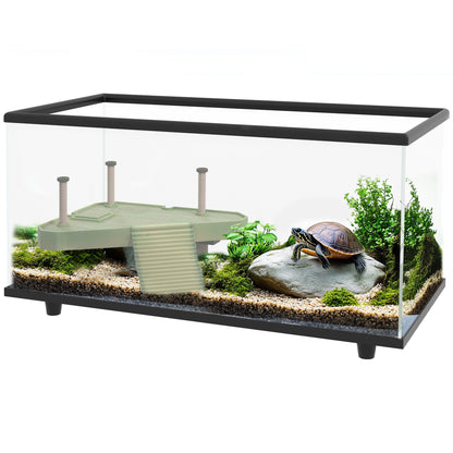 50L Glass Turtle Tank Aquarium with Basking Platform, Easy Drainage