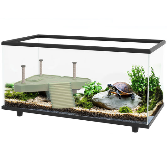 50L Glass Turtle Tank Aquarium with Basking Platform, Easy Drainage