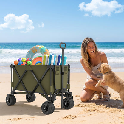 300L Festival Trolley on Wheels, Folding Camping Trolley Cart, Heavy Duty Collapsible Wagon Cart with Wide Wheels
