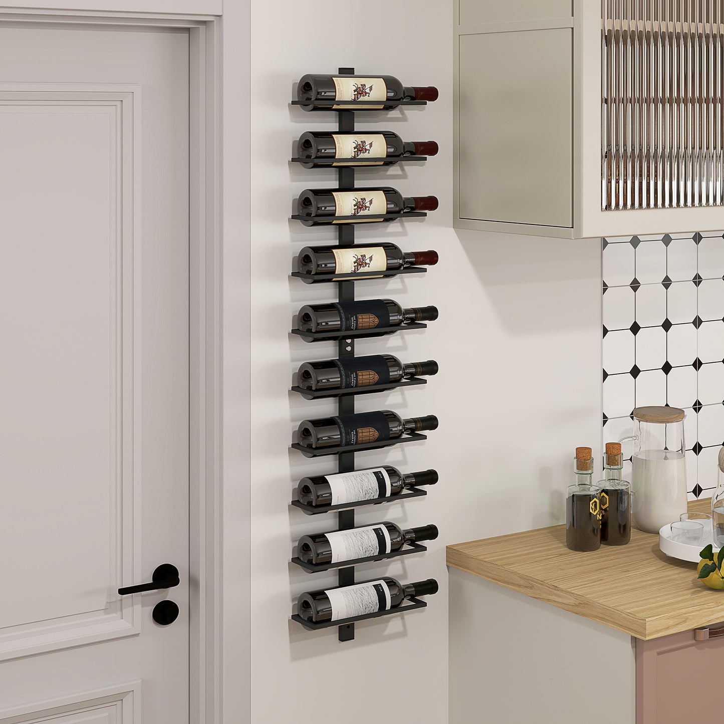 Wine Rack, Wall Mounted, 10 Tier Metal Wine Display Rack, Storage Holder for Kitchen, Dining Room, Bar, Cellar, Black