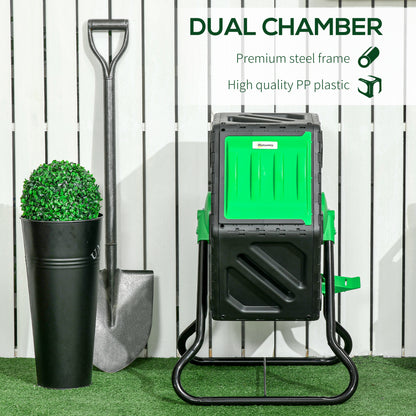65L Garden Compost Bin, Single Chamber Rotating Composter, Compost Maker with 24 Ventilation Openings and Steel Legs