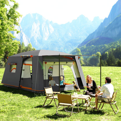4 Man Camping Tent, Double Layer Tunnel Tent with Porch, Living Area and 2 Bedrooms, Sewn in Groundsheet