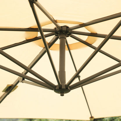 Round Umbrella Parasol with Tilt 360° Rotation and Hand Crank Cross Base - Beige